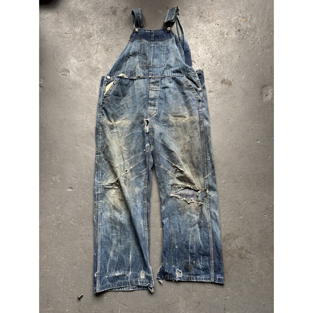 Vintage 1920s Denim Overalls Train Button Original Repairs